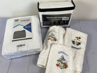 New In The Package Hospital Sheets Standard Size, Twin Size Woven Blanket, And 3 Towels