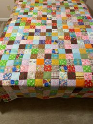 Adorable Vintage Handmade Quilt For A Queen-sized Bed, Yellow Backing