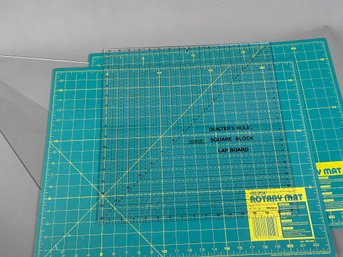 Two Olfa Gridded Cutting Bases Or Rotary Mats, Quilter's Rule & A Meininger Arts & Crafts 45/90 Triangle