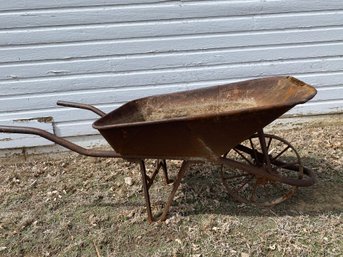 Vintage Heavy Iron Wheelbarrow With Metal Wheel