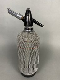 Vintage Soda Or Seltzer Bottle With Metal Mesh Cover