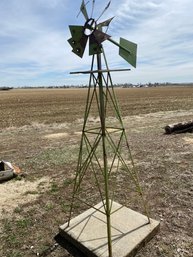Awesome Vintage Green Metal Windmill Yard Art With Cement Base