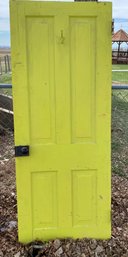 Vintage Solid Wood Salvage Door With Neon Yellow On One Side And Pink On The Other With Original Hardware