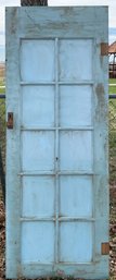 Vintage Solid Wood Salvage Door, Painted Blue With Original Hardware, Lot A