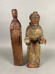 Pair Of Tall, Carved Wooden Religious Figurines