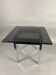 Glass Top Side Or End Table With Chrome Metal Base