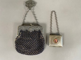 Antique Leather, Crocheted And Metal Purses With Chain Handles