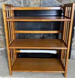 Foldable, Collapsible Wood Shelves Or Shelving Unit With Honey Colored Finish