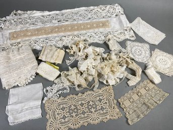 Vintage And Antique Linen & Lace Pieces Including Handkerchiefs, Napkins, Lace, & Crocheted Doilies