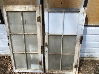Pair Of Vintage Wood And Glass Windows With Original Hardware