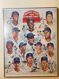 Commemorative 1969 Cubs & Wrigley Field Poster Featuring Ernie Banks & Leo Durocher