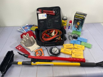 Auto Emergency Kit With A Great Variety Of Tools And Supplies Including Jumper Cables