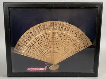 Beautiful Framed Vintage Wooden Fan With Intricate Details