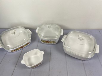 Very Nice Set Of Corning Dishes, Spice Of Life Motiff, Le Echlote La Marjolaine And One Le Romarin