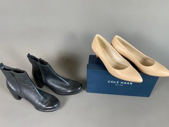 Women's Shoes, Cole Haan 7-1/2B Heels And Clark's Black Heeled Leather Ankle Boots 7-1/2M