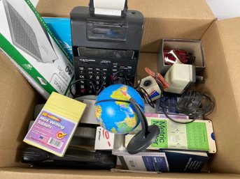 New And Vintage Desk Supplies Including Stapler, Globe, Hole Punch And Casio Printing Calculator HR-170RC