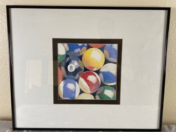 Framed & Matted Painting Of Billiard Balls By Watercolor Painter Patrick Clark