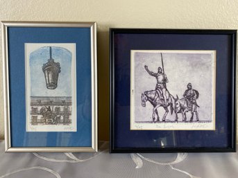 Pair Of Small Limited Edition Prints, One Of Don Quijote Signed By The Artist MAAD