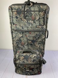 Large Rolling Soft Sided Luggage With Matching Cosmetic Bag In Floral Tapestry Pattern By Jaguar