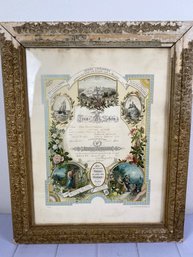 Framed And Matted Antique German Marriage Certificate From 1895 In Berthoud