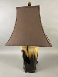 Beautiful Ceramic Table Lamp With Drip Design & Brown Square Shade