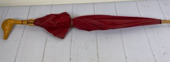 Vintage Wooden Aramis Duck Head Umbrella With Red Cloth