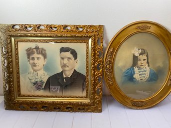 Pair Of Antique Frames Painted Gold With Lovely Portaits