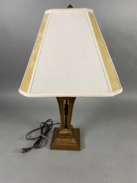 Lightly Used, High Quality Metal Table Lamp With Copper Or Bronze Finish & Nice Square Shade