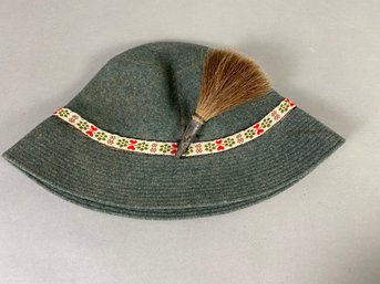 Antique Wool Alpine Hat With Goat Fur Bristle Brush Pin