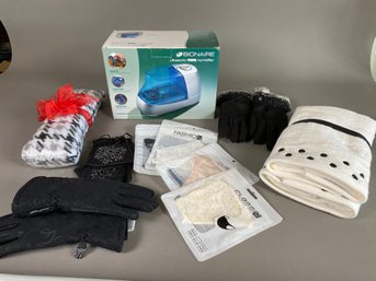 Fun Lot With Bionaire Personal Humidifier, Ladies Gloves, Neck Warmer, Towels, Decorative Masks