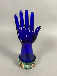 Very Cool Blue Glass Ring Holder Or Figurine In The Shape Of A Hand