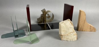 Miscellaneous Bookends Of Various Materials Including Rock, Wood & Metal