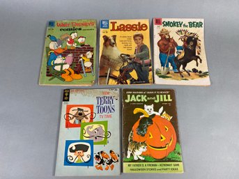 Five Vintage Comic Books & Children's Magazines, Dell, Jack & Jill, Gold Key, Walt Disney, Smokey The Bear