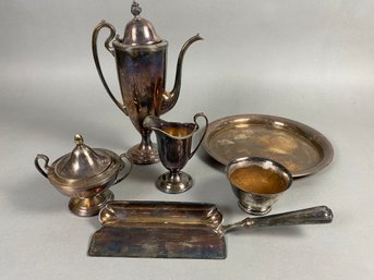 Silverplate Coffee Pot, Creamer & Sugar Bowl With Other Pieces, Knickerbocker Silver Company