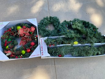 9' Of Prelit Artificial Christmas Garland & 4 Pre-lit Wreaths