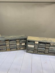 Pair Of Matching Gray Plastic Hardware Or Tool Storage Cases Or Cabinets With Drawers