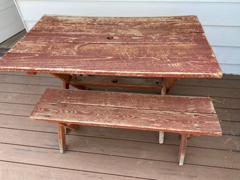Wooden Picnic Table With Two Benches