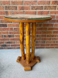 Handmade, Rustic Side Or End Table With Round Top, Cabin Decor