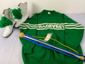 Vintage Green Trade Vest Sweater, Baton, & Majorette, Drill Team, Color Guard, Marching Band Leather Boots