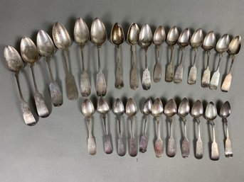 Several Pieces Of Antique Or Vintage Flatware Including Teaspoons & Serving Spoons