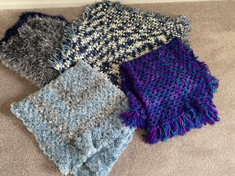 Set Of 4 Amazing Afghans Or Crocheted Blankets Or Lap Blankets, In Pretty Blues And Greys