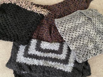 Set Of 4 Amazing Afghans Or Crocheted Blankets Or Lap Blankets, In Classic Blacks And Greys