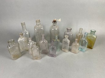 Many Vintage Glass Bottles In Different Shapes & Brands Including Gray's Chemical Co Embalming Fluid Bottle