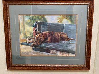 Print Titled Thank Goodness It's Friday By Barbara Shipman, Chocolate Lab Dog In Pickup Truck