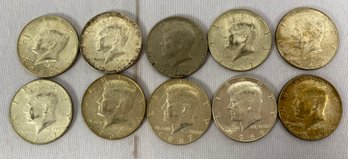 Ten Kennedy Half Dollars With Dates Of 1964, 1966, 1967,1968 (D)  And One Dated 1976