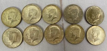 Ten Kennedy Half Dollars With Dates Of 1967, 1968, And 1974, Denver And Philadelphia