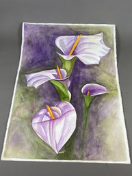 Beautiful Signed Original Watercolor Painting Of Calla Lilies