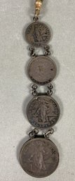 Very Cool Vintage Key Chain Or Decorative Pendant With U.S. Administration Coins For The Philippines