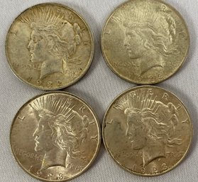 Four US Silver Peace Dollar Coins, Circulated, Ungraded, Dated 1922 And 1923, No Mint Mark