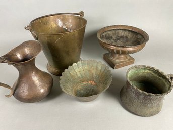 Copper & Brass Vintage Bucket, Pitcher, Pots And Planter